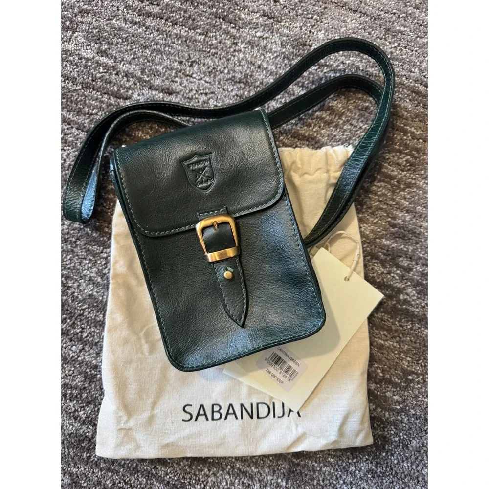 Sabandija Leather Hunter Green Weekender Duffle Tote Bag Phone Holder Set Lux
